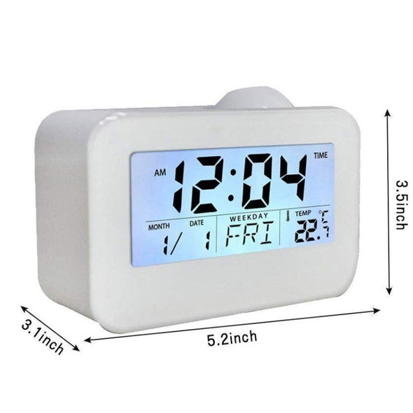 Sound Controlled Talking Time Projection Clock with Calendar and Temperature LCD Display(White)