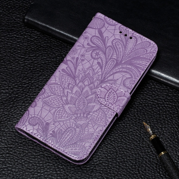 Lace Flower Embossing Pattern Horizontal Flip Leather Case for Galaxy Note10, with Holder & Card Slots & Wallet & Photo Frame & Lanyard(Purple)