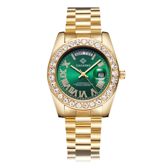 CAGARNY 6866 Fashion Life Waterproof Gold Steel Band Quartz Watch (Green)