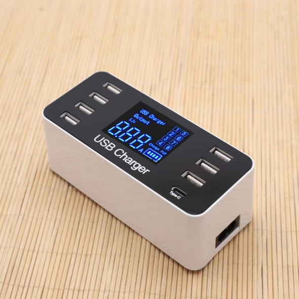 A9 Multi-function AC 100V~240V 8 Ports USB Digital Display LCD Detachable Charging Station Smart Charger(White)