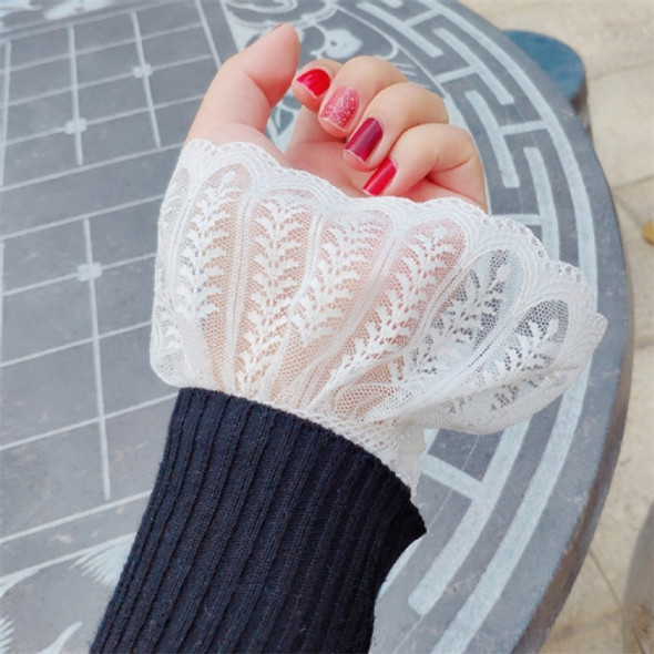Spring and Autumn Ladies Double Fake Sleeve Lace Hollow Hook Flower Cuff Decoration Accessories(White  Lace)