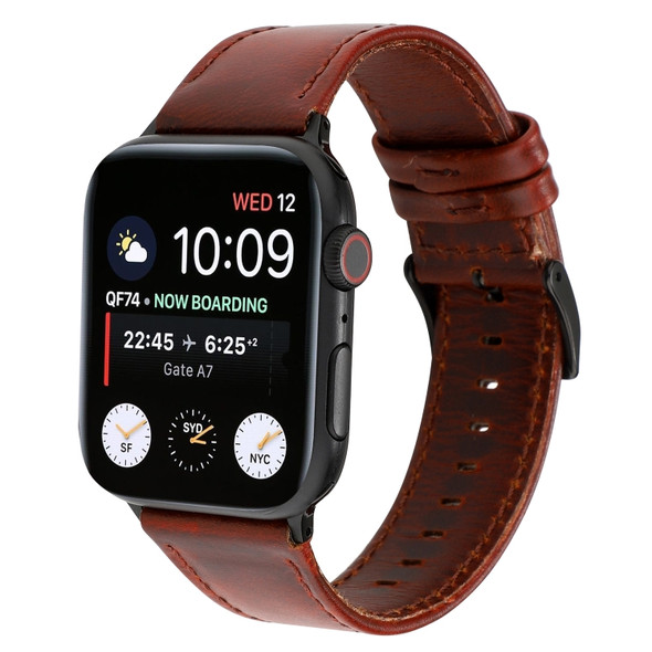 For Apple Watch Series 5 & 4 44mm / 3 & 2 & 1 42mm Oil Wax Crazy Horse Texture Genuine Leather Strap(Red-brown)