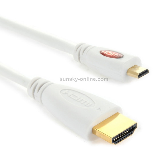 Gold Plated Micro HDMI Male to HDMI Male Cable, 1.4 Version, Length: 1m(White)