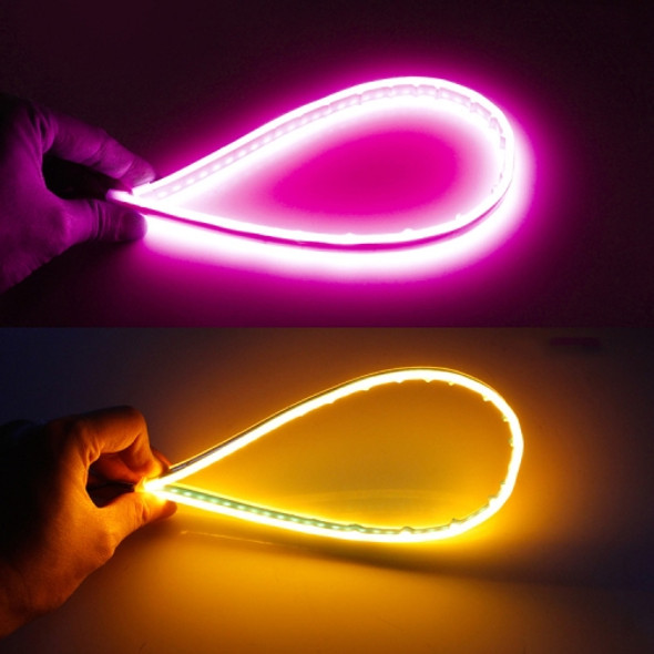 2 PCS 30cm DC12V 4.2W Ultra-thin Car Auto Double Colors Turn Lights / Running Lights, with LED SMD-2835 Lamp Beads (Turn Lights: Yellow Light; Running Lights: Pink Light)