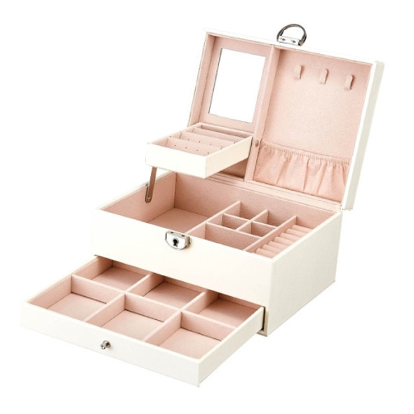 Multi-Function Storage Box Leather Jewelry Box Multi-Layer Large-Capacity Jewelry Organizer(White)