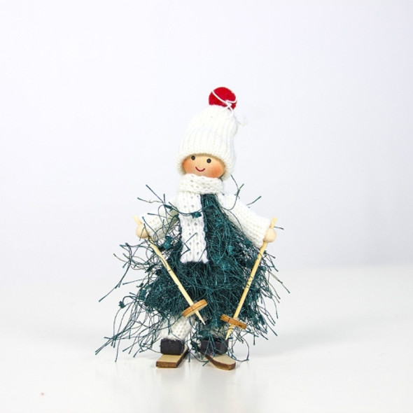 2 PCS Christmas Wool Tassel Ski Doll Accessories Scene Decoration(Dark Green)