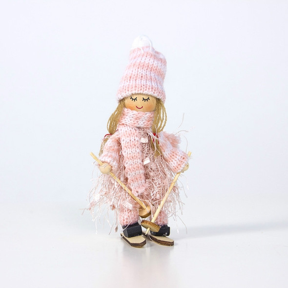 2 PCS Christmas Wool Tassel Ski Doll Accessories Scene Decoration(Pale Pink)