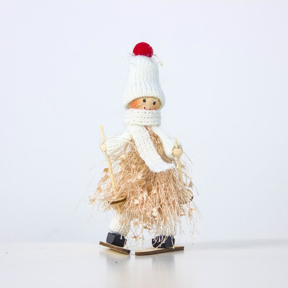 2 PCS Christmas Wool Tassel Ski Doll Accessories Scene Decoration(Khaki)