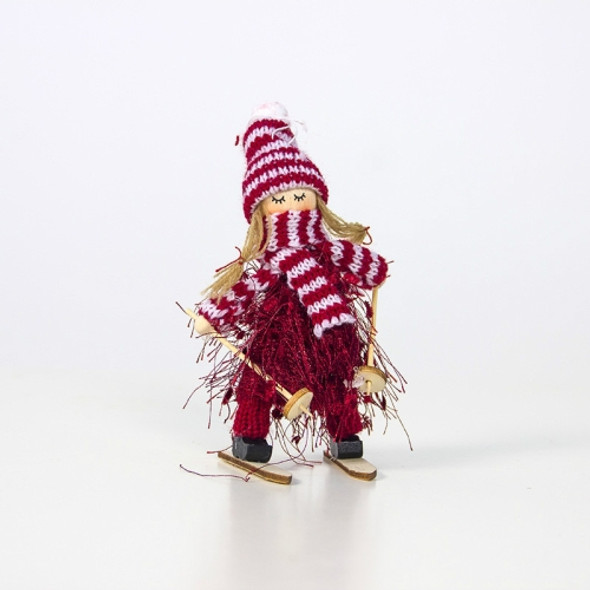 2 PCS Christmas Wool Tassel Ski Doll Accessories Scene Decoration(Red)
