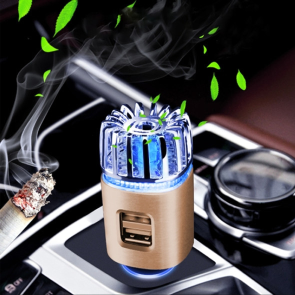 2 in 1 Car Negative-ion  Aromatherapy Air Purifier Humidifier + Dual USB Port Car Charger (Gold)