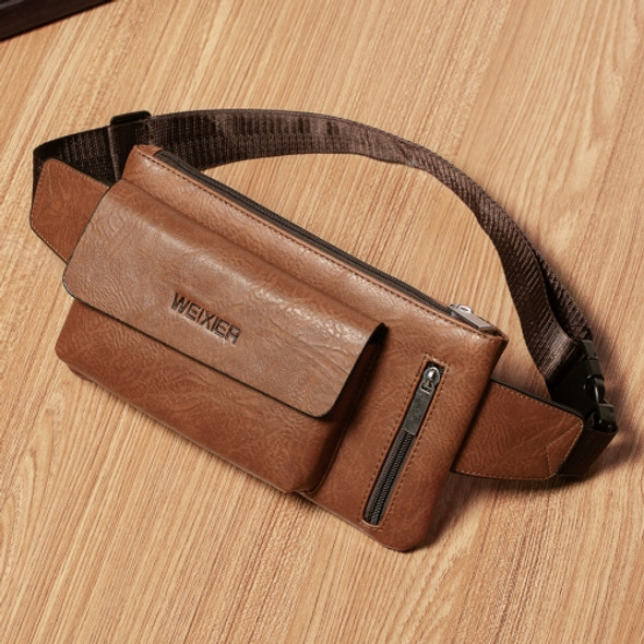 WEIXIER 9526 Men Leisure Style PU Leather Single Shoulder Crossbody Bag Waist Pack (Light Brown)