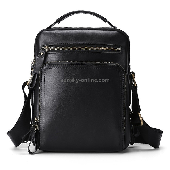 6028 Multifunctional Fashion Top-grain Leather Messenger Bag Casual Men Shoulder Bag (Black)