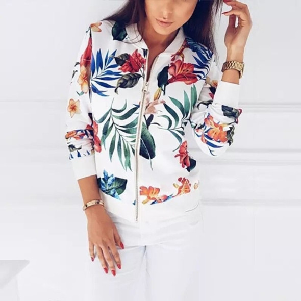 Long-sleeved Jacket Printing Slim Jackett (Color:White Size:L)