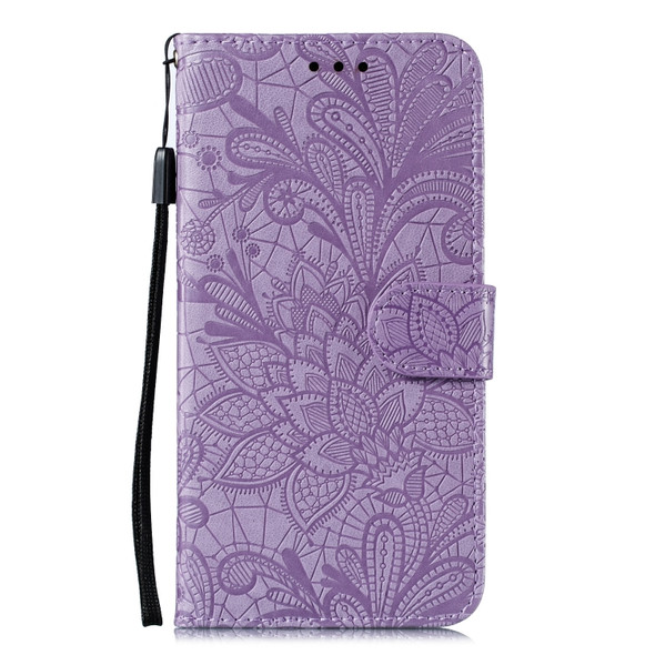 For Galaxy S20 Ultra Lace Flower Embossing Pattern Horizontal Flip PU Leather Case with Holder & Card Slots & Wallet & Photo Frame & Lanyard(Purple)