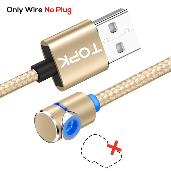 TOPK 1m 2.4A Max USB to 90 Degree Elbow Magnetic Charging Cable with LED Indicator, No Plug(Gold)