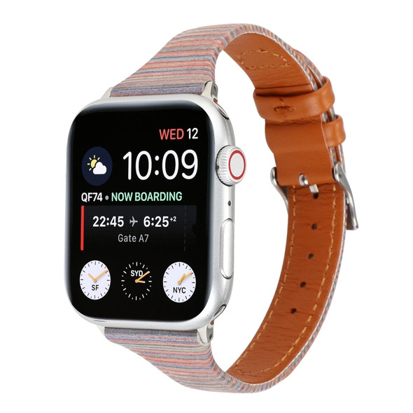 For Apple Watch Series 5 & 4 40mm / 3 & 2 & 1 38mm Stitching Stripes Genuine Leather Strap  Watchband(Brown)