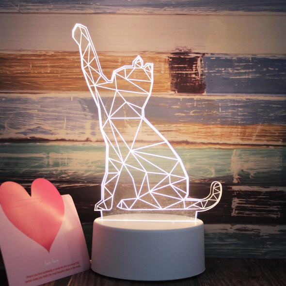 White Base Creative 3D Tricolor LED Decorative Night Light, Button USB Version, Shape:Cat(White-Warm-Warm White)