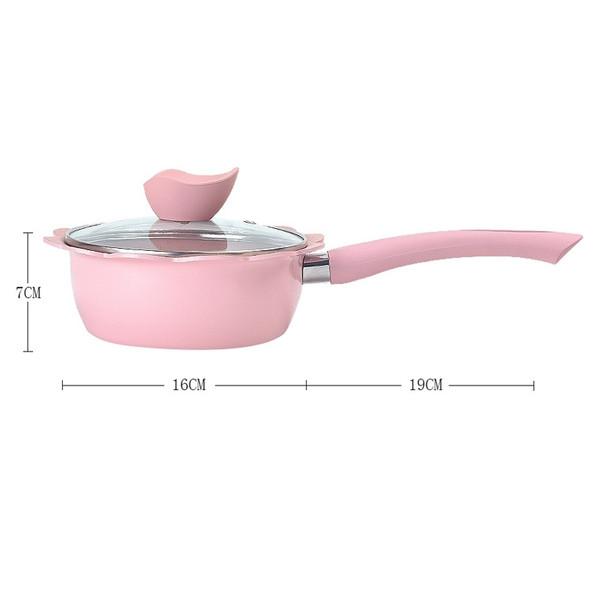 Baby Complementary Food Pot Cooking Milk Pan Maifan Stone Non Stick Household Multifunction Small Pot, Color:Pink Milk Pan With Lid