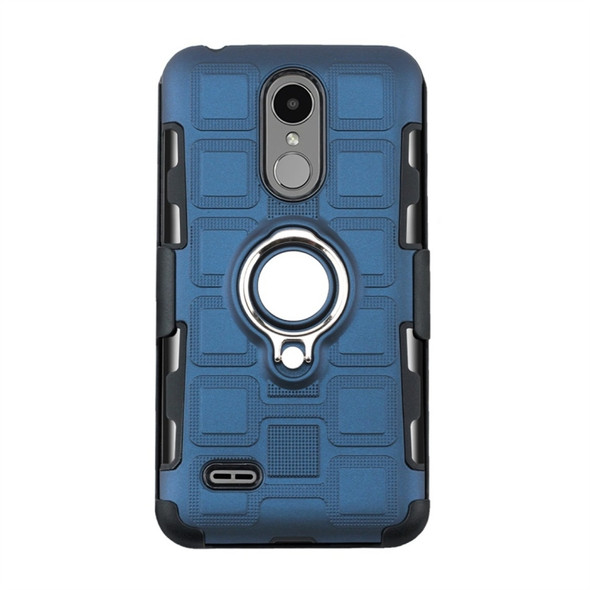 For LG K8 (2017) EU Version 3 In 1 Cube PC + TPU Protective Case with 360 Degrees Rotate Silver Ring Holder(Navy Blue)