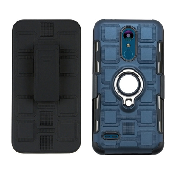 For LG K8 (2018) 3 In 1 Cube PC + TPU Protective Case with 360 Degrees Rotate Silver Ring Holder(Navy Blue)