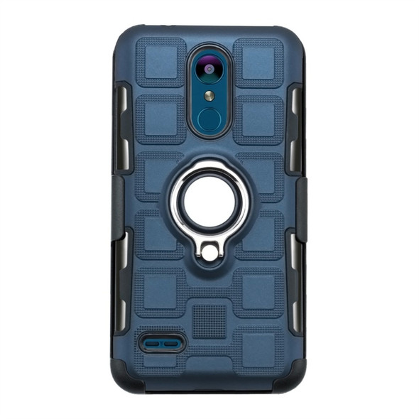 For LG K8 (2018) 3 In 1 Cube PC + TPU Protective Case with 360 Degrees Rotate Silver Ring Holder(Navy Blue)