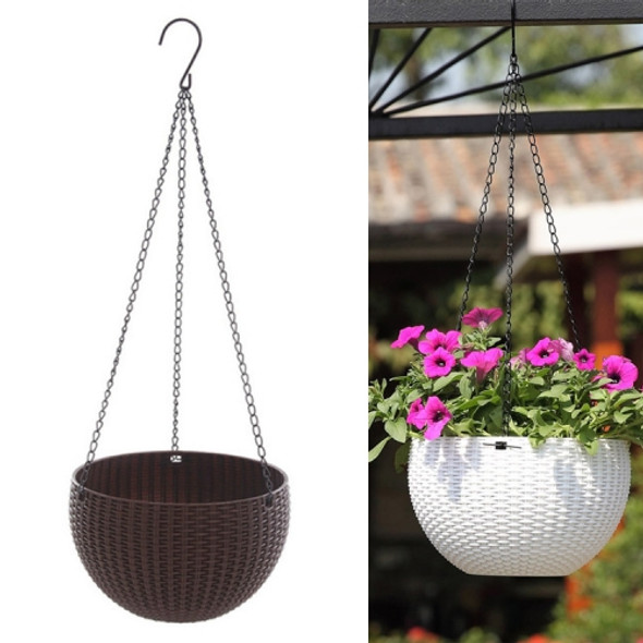Rattan-like Hanging Basket Plastic Garden Flower Pot Creative Green Dill Absorbent Hanging Basin, Size:S(Brown Ordinary Version)