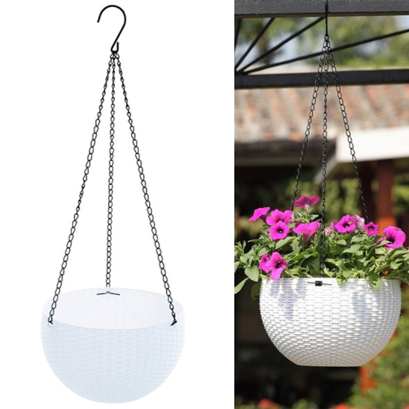 Rattan-like Hanging Basket Plastic Garden Flower Pot Creative Green Dill Absorbent Hanging Basin, Size:M(White Ordinary Version)