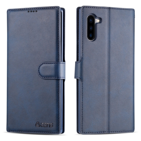 For Galaxy Note 10 AZNS Calf Texture Magnetic Horizontal Flip PU Leather Case with Holder & Card Slots & Photo Frame(Blue)