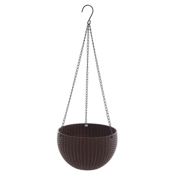 Rattan-like Hanging Basket Plastic Garden Flower Pot Creative Green Dill Absorbent Hanging Basin, Size:M(Brown Ordinary Version)