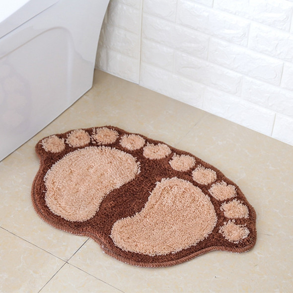 1390 Foot-shaped Non Slip Shaggy Soft Water Absorption Bedroom Bathroom Carpet Mat(Coffee)