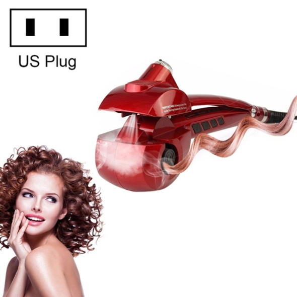 Spray Automatic Hair Curler Negative Ion Power Generation Splint, US Plug (Red)