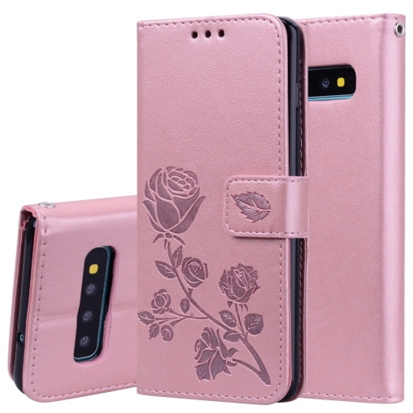 Rose Embossed Horizontal Flip PU Leather Case for Galaxy S10 Plus, with Holder & Card Slots & Wallet (Rose Gold)