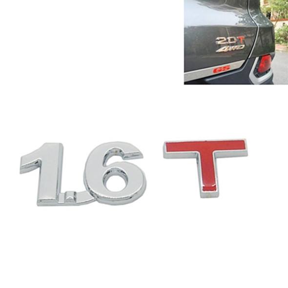 3D Universal Decal Chromed Metal 1.6T Car Emblem Badge Sticker Car Trailer Gas Displacement Identification, Size: 8.5x2.5 cm
