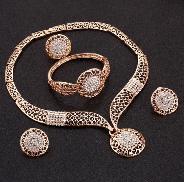 Wedding Beads Crystal Bridal Jewellery Set Rhinestone Jewelry Parure(Gold)