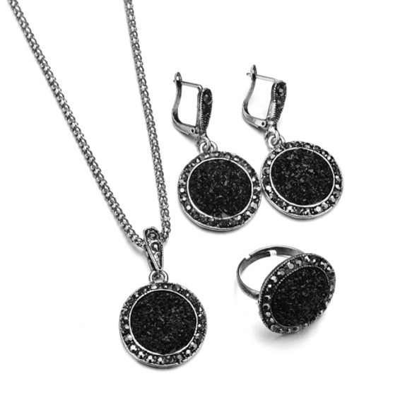 Vintage Rhinestone Necklace Earrings Ring Set