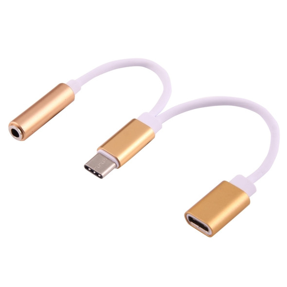 USB-C / Type-C Male to 3.5mm Female & Type-C Female Audio Adapter, For Galaxy S8 & S8 + / LG G6 / Huawei P10 & P10 Plus / Xiaomi Mi6 & Max 2 and other Smartphones(Gold)