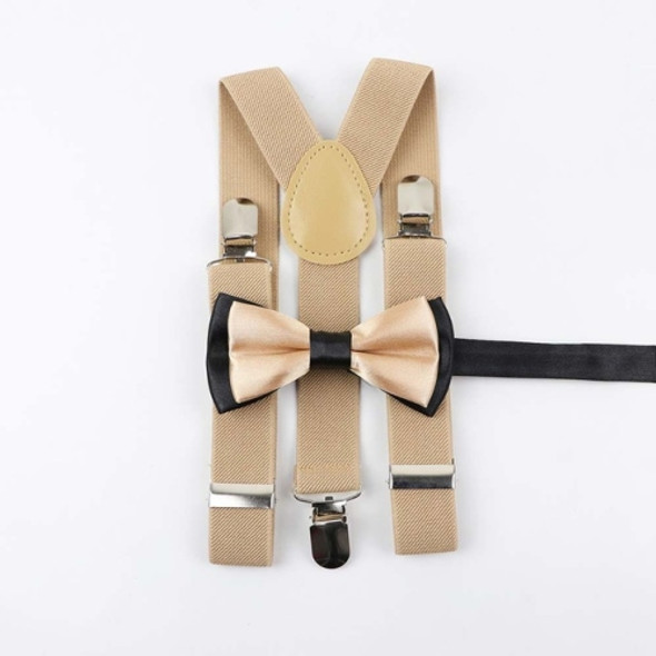 Children Adjustable Elastic Y Shape Strap Clip + Bow Tie Set, Size:65 x 2.5cm( Khaki)