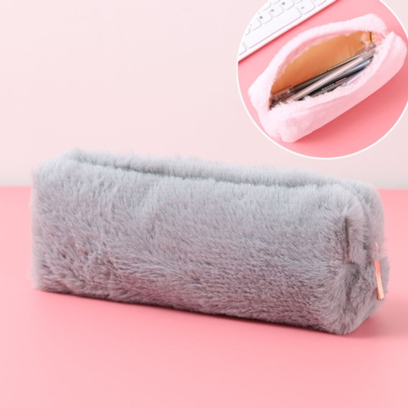 Kawaii Solid Color Plush Pencil Case Girls Large Capacity Pencil Bag Stationery Pencilcase Zipper Pen Box School Supplies(Gray)