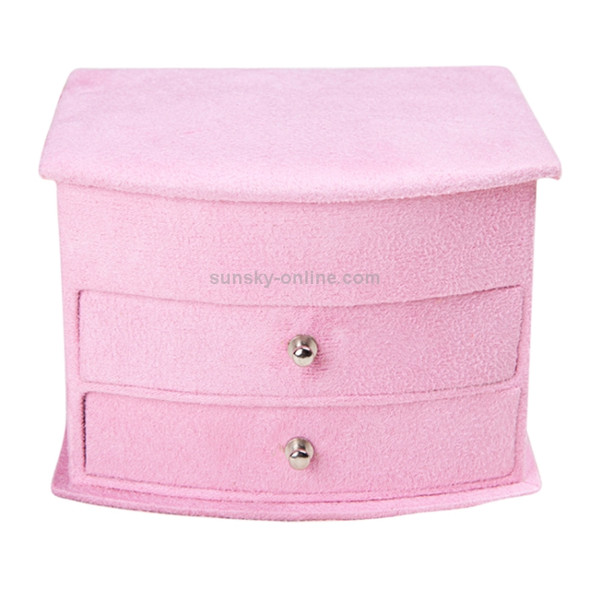 Velvet Three Layers Portable Multi-functional Necklace Rings Jewelry Boxes(Pink)