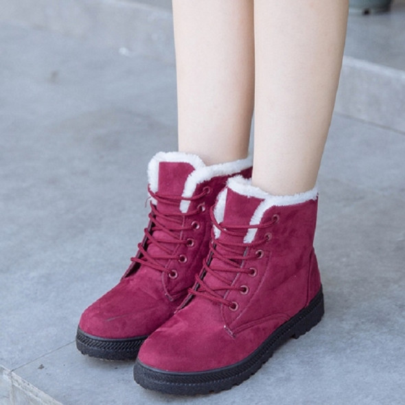 Ladies Cotton Shoes Plus Velvet Snow Boots, Size:38(Red Wine)