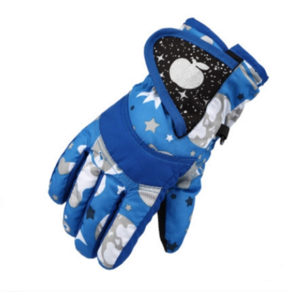 Children Full Finger Ski Gloves Waterproof Padded Warm Riding Gloves, Size:3-6 Years Old(Blue Star)