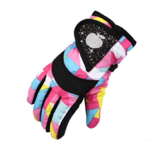 Children Full Finger Ski Gloves Waterproof Padded Warm Riding Gloves, Size:3-6 Years Old(Pink)