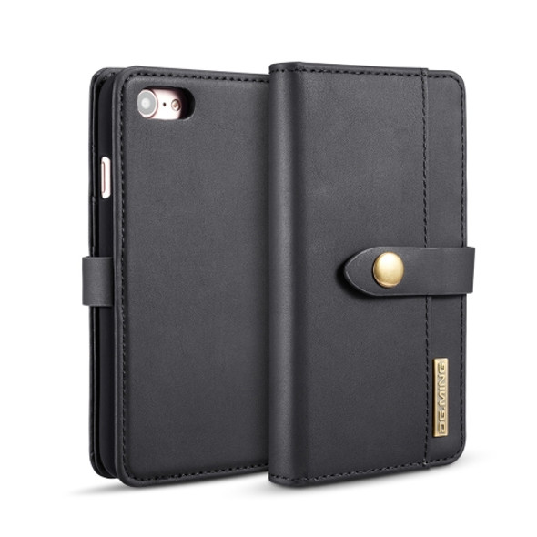 DG.MING Lambskin Detachable Horizontal Flip Magnetic Case for iPhone 8 & 7, with Holder & Card Slots & Wallet (Black)