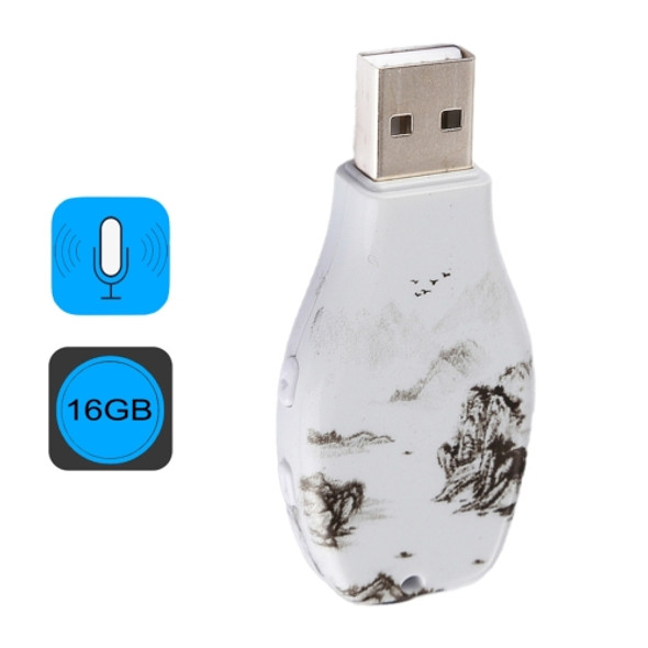 Ink Painting Pattern Portable Audio Voice Recorder USB Drive, 16GB, Support Music Playback