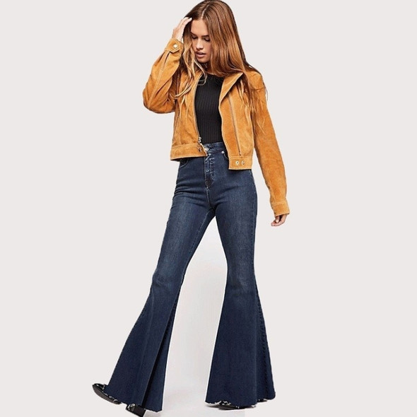 Fashion Tiered Flare Jeans (Dark Blue_S)