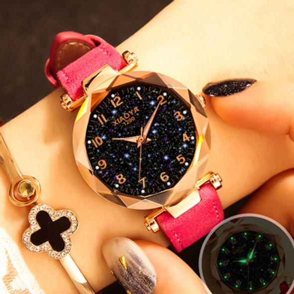 XIAOYA Fashion Women Star Sky Dial PU Leather Belt Quartz Wrist Watches(Pink)