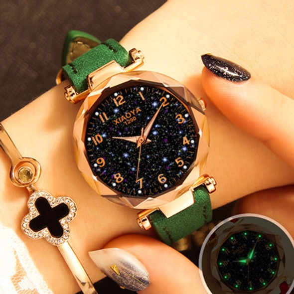 XIAOYA Fashion Women Star Sky Dial PU Leather Belt Quartz Wrist Watches(Green )