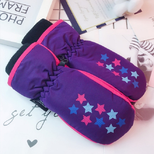 Winter Ski Waterproof Windproof Warm Mittens Children Gloves, Suitable Age:5-8 Years Old(Purple Stars)