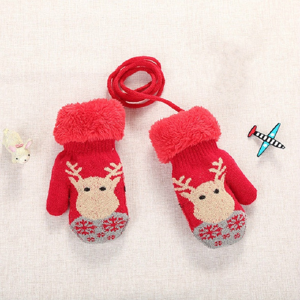 Red Cute Elk Pattern Winter Double-layer Plus Velvet Outdoor Cold-proof Children Gloves, Size:14 x 8cm