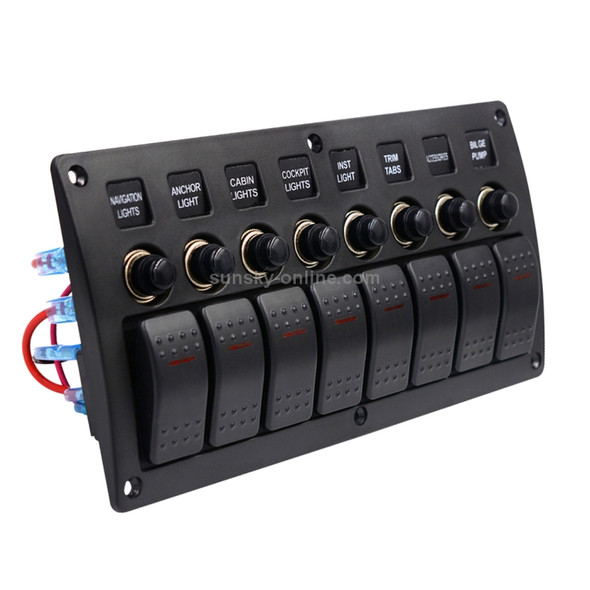 3Pin 8 Way Switches Combination Switch Panel with Light and Projector Lens for Car RV Marine Boat
